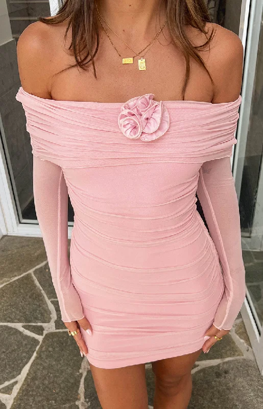 Bree Pink Mesh Long Sleeve Mini Dress Bold Women's Statement