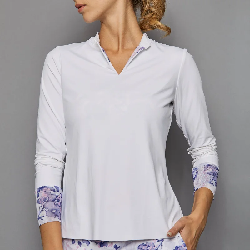 Serenity Long-Sleeve Collar Top (white)