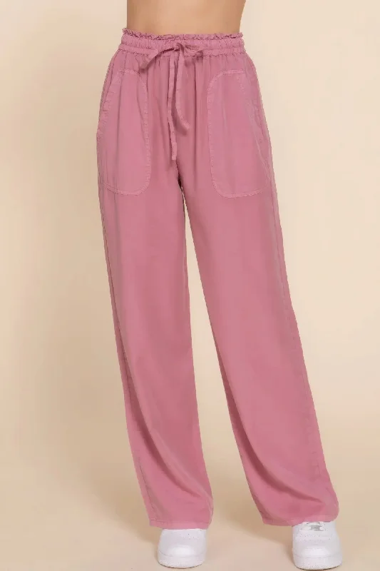 Elastic Waist Tencel Long Pants Streetwear Style for 