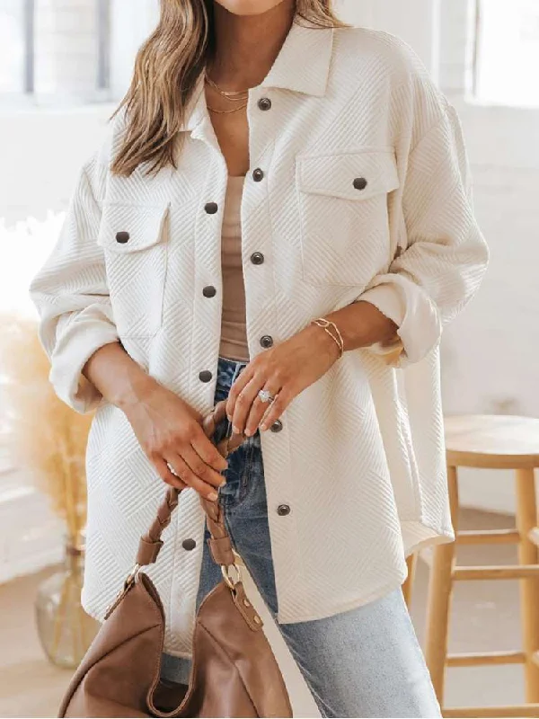 Button Up Patchwork Lapel Shirt Coats Sporty Women's Tennis