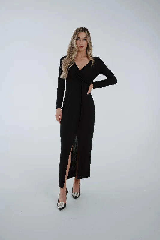 Willow Wrap Twist Front Dress In Black