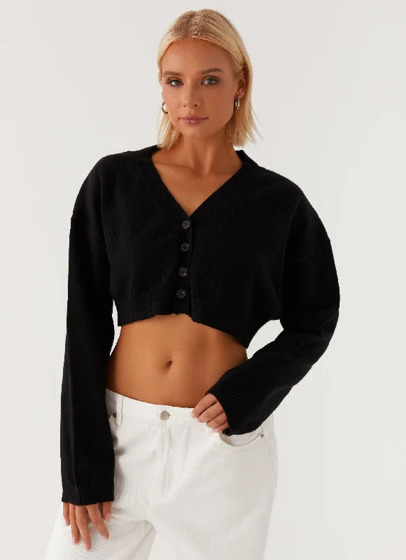Endlessly Cropped Cardigan - Black Minimalist Women's Casual
