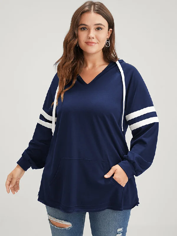 Solid Contrast Pocket Drawstring Hooded Sweatshirt Sustainable Organic