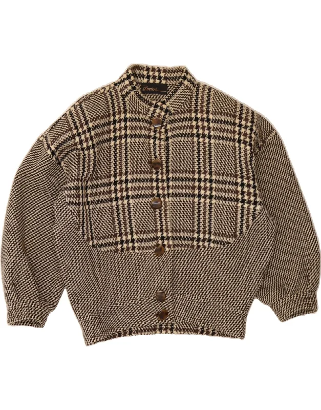 VINTAGE Womens Overcoat EU 42 Large Grey Houndstooth Wool Minimalist Women's Casual