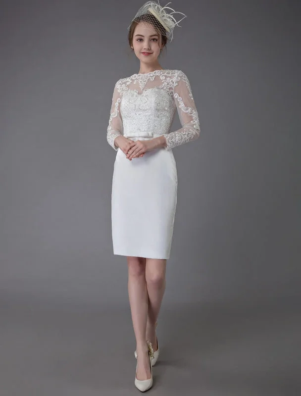 Vintage Wedding Dresses Jewel Long Sleeve Sheath Short Bridal Dress Exclusive