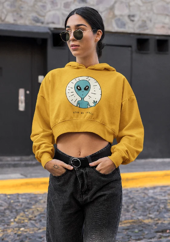 Give Me Space : Alien & Space - Winter Crop Hoodies Modern Women's 