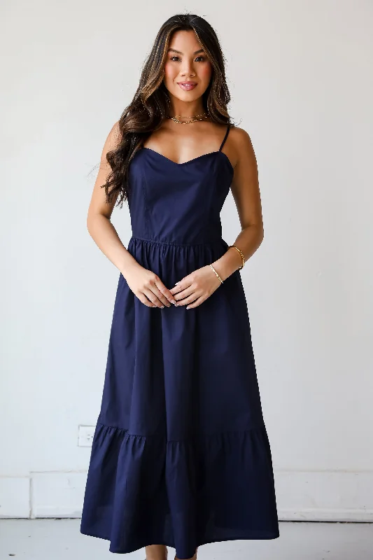 FINAL SALE - Timeless Disposition Navy Midi Dress Cool Women's Distressed