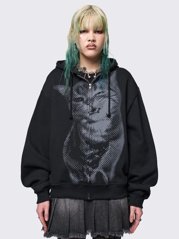 Pixel Kitty Zip Up Hoodie Artistic Women's Hand - painted