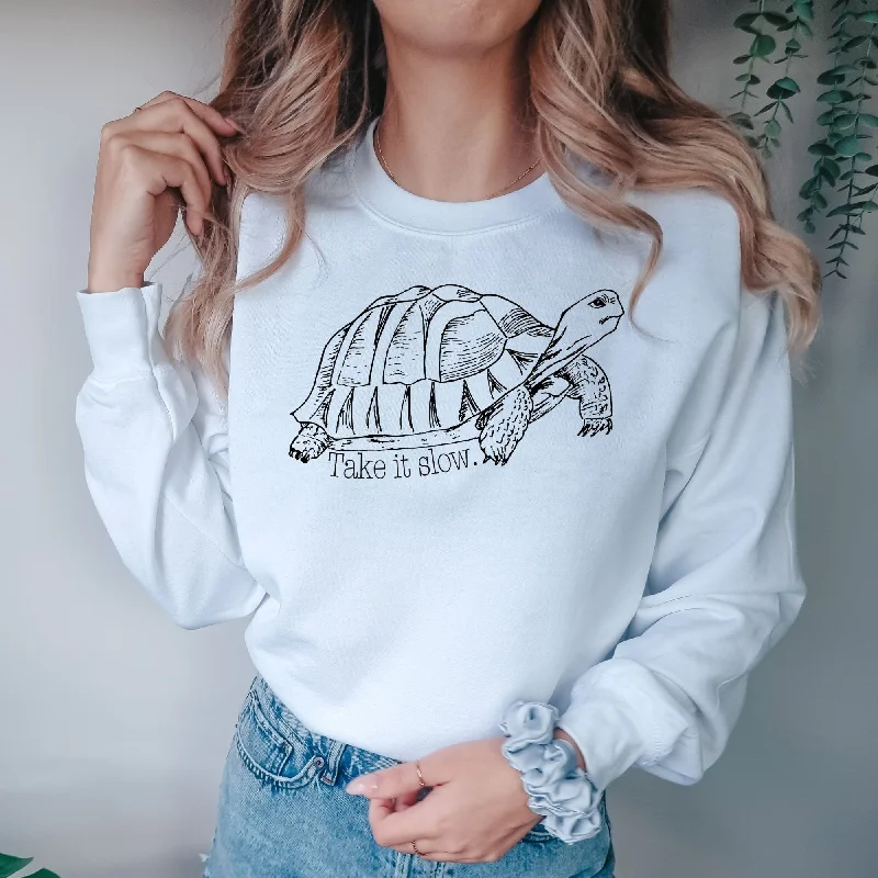 Take It Slow Funny Turtle Shirt Gildan Crewneck or Hoodie Sweatshirt *UNISEX FIT* Stylish Women's Neon