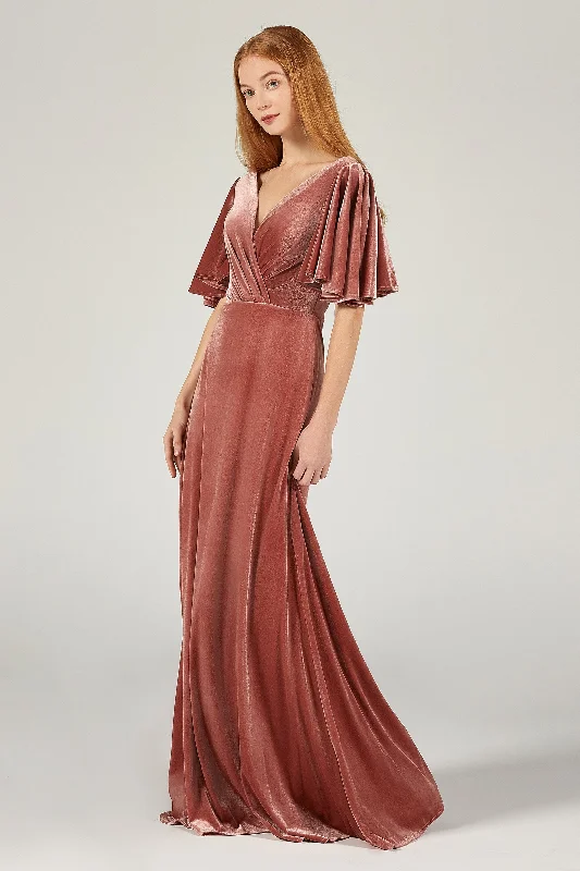 A-Line Floor Length Velvet Bridesmaid Dress Formal Dresses CB0367 garde