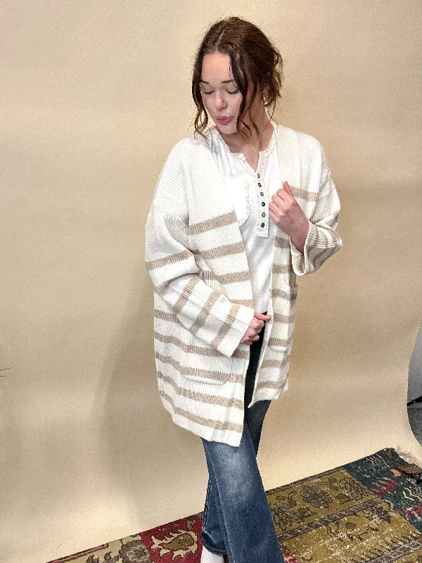 Cream and Taupe Stripe Sweater Edgy Women's Punk