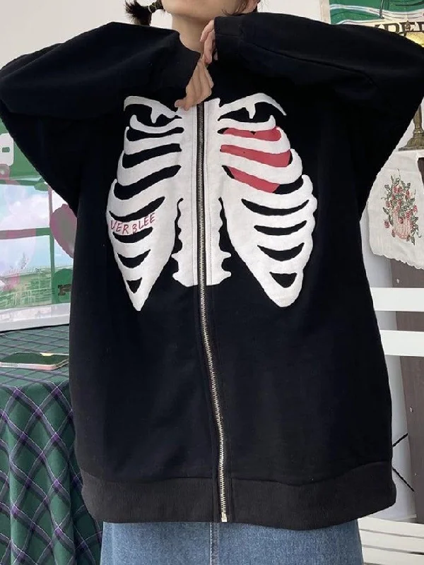 Skull Zipper Hoodie Elegant Women's 