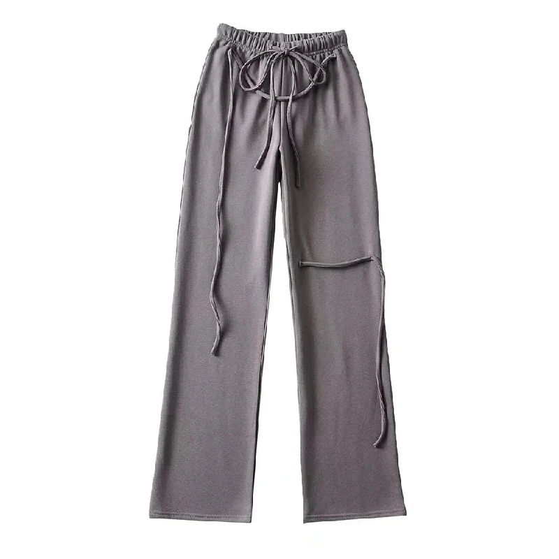 Womens Fashion Tied Rope Casual Sweatpants Straight Sports Trousers Wholesale Pants European