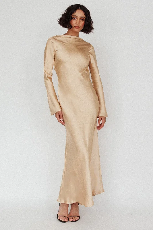 Lavera Open Back Long Sleeve Dress Beige Classic Women's Tweed