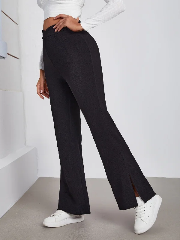 Elegant Plain Split High Waist Long Women Pants Gym