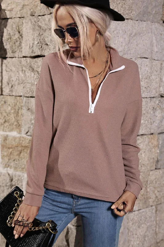 Contrast Quarter-Zip Knit Top Sophisticated Women's Tailored