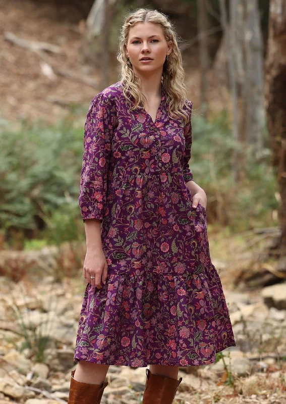Tiered Midi Dress Amethyst Geometric