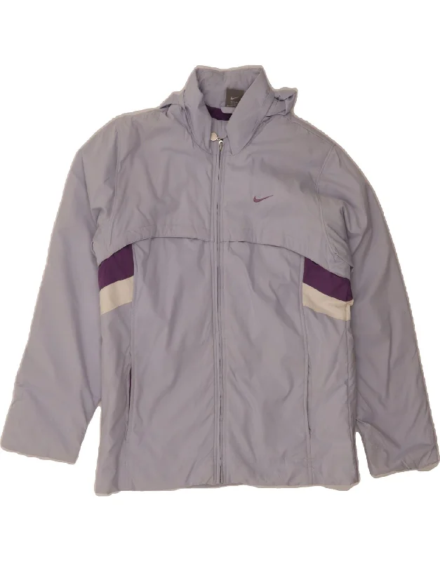 NIKE Womens Hooded Windbreaker Jacket UK 16 Large Grey Colourblock performance