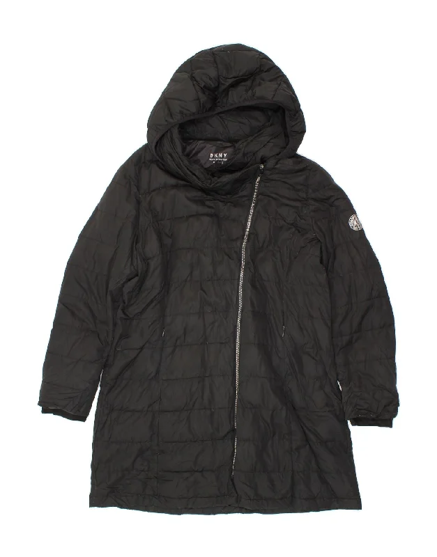 DKNY Womens Grant Fit Hooded Padded Coat UK 18 XL Black Polyester Modern Women's 