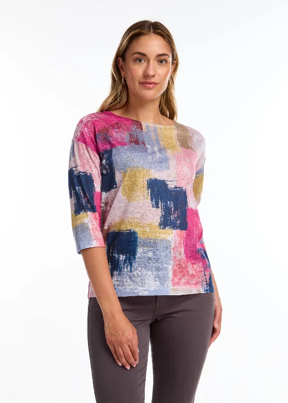 3/4 Sleeve Drop Shoulder Top Classic Women's Pin - striped