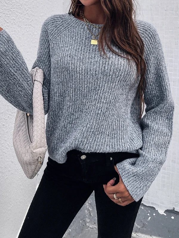 Casual Plain Rib-Knit Long Sleeve Round Neck Regular Women Sweater Sustainable Organic Casual Plain Rib-Knit Long Sleeve Round Neck Regular Women Sweater Sustainable Organic