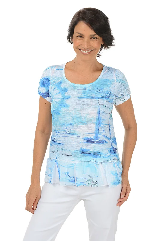 Seaside Boardwalk Burnout Knit Top Feminine Women's Style 