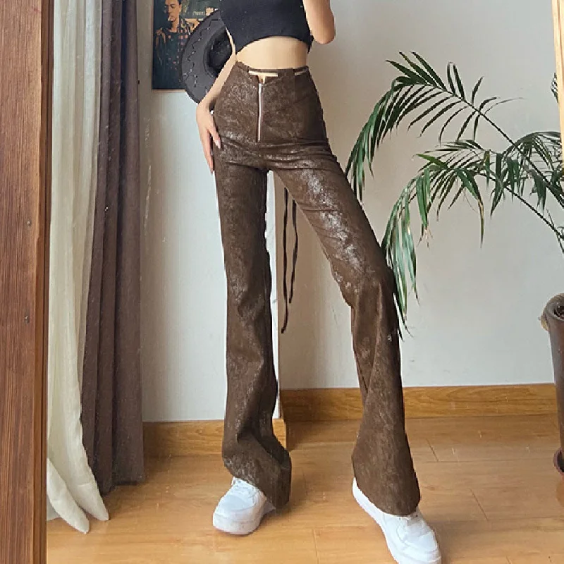 High Waist Slim Casual PU Leather Wholesale Pants Gym