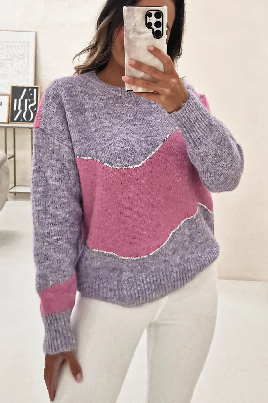 Rosalind Sequin Detail Jumper | Lilac/Pink Preppy Women's College