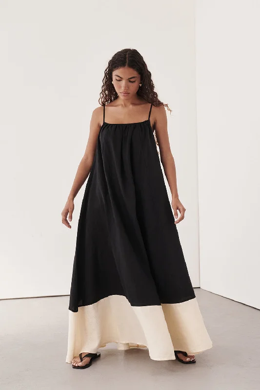 KATELYN BLACK/CREAM MIDI DRESS Sleek Women's 