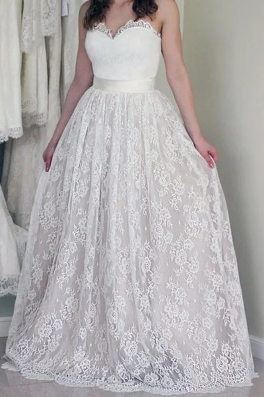 A Line Sweetheart Strapless Lace Wedding Dress Preppy Women's College
