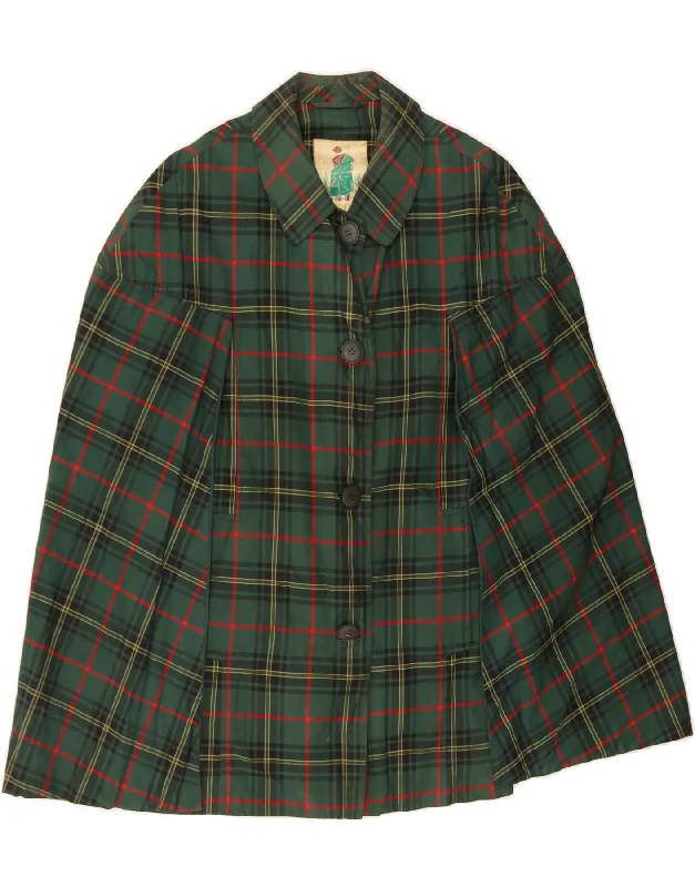 VINTAGE Womens Cape Coat One Size Green Check Modern Women's 