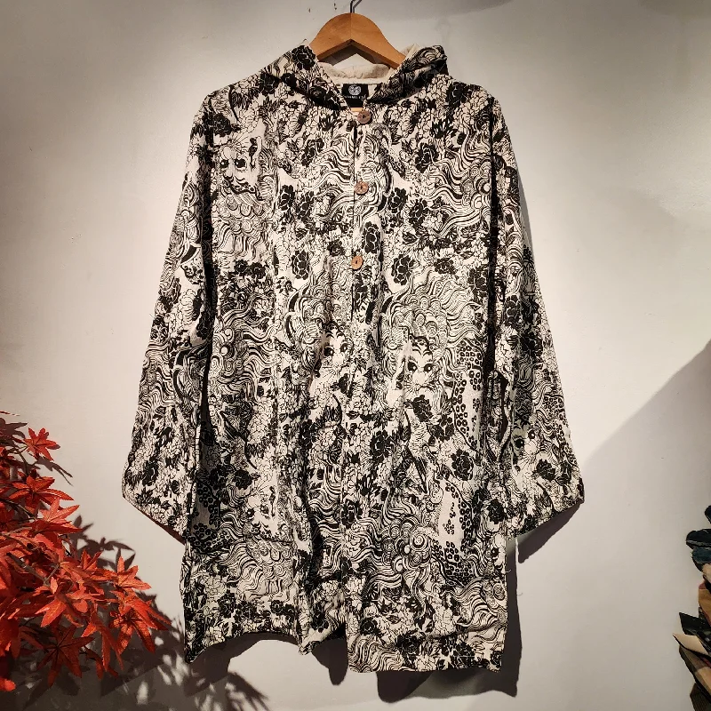White Foodog Art Button Up Hoodies jacket Dynamic Women's Moto
