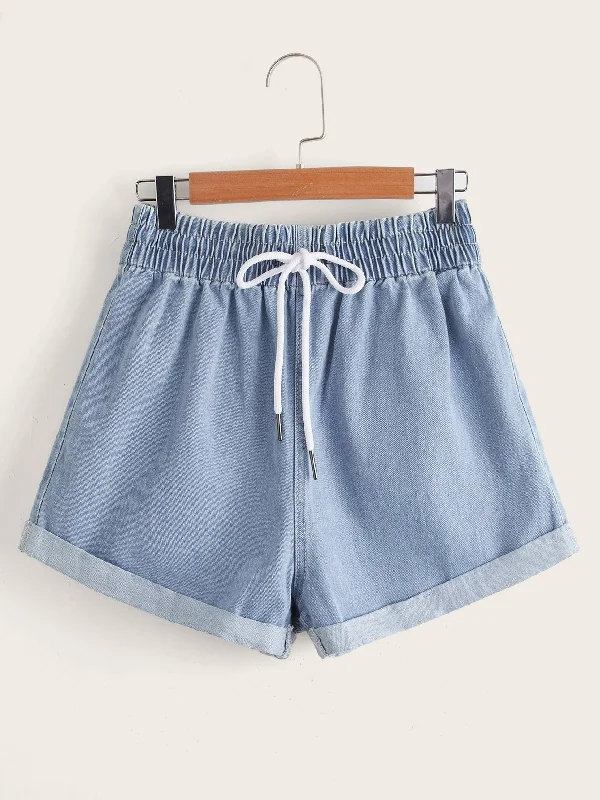 Plain Pocket Natural Women Denim Shorts European