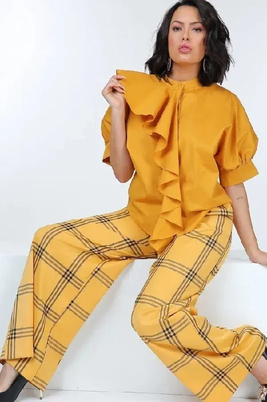 High Waist Plaid Print Wide Leg Pants Casual Women's Loose - fitting