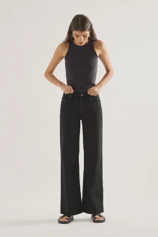 Mia Mid Wide Leg Jean - Black Laid - back Women's Style