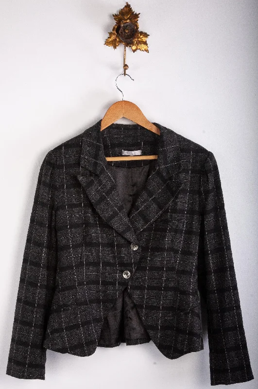Karen Cole Wool Mix Jacket Grey and Black Check Size M Geometric