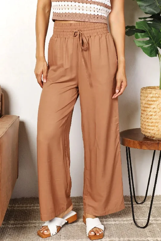 Double Take Drawstring Smocked Waist Wide Leg Pants Bold Women's Statement
