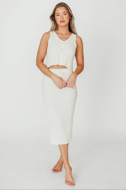 Daisy Sleeveless Ribbed Knit Top and Midi Skirt Set in Cream - Nursing Friendly