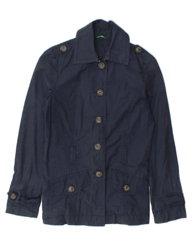 BENETTON Womens Military Jacket IT 40 Small Navy Blue Cotton Cozy Women's Sherpa - lined