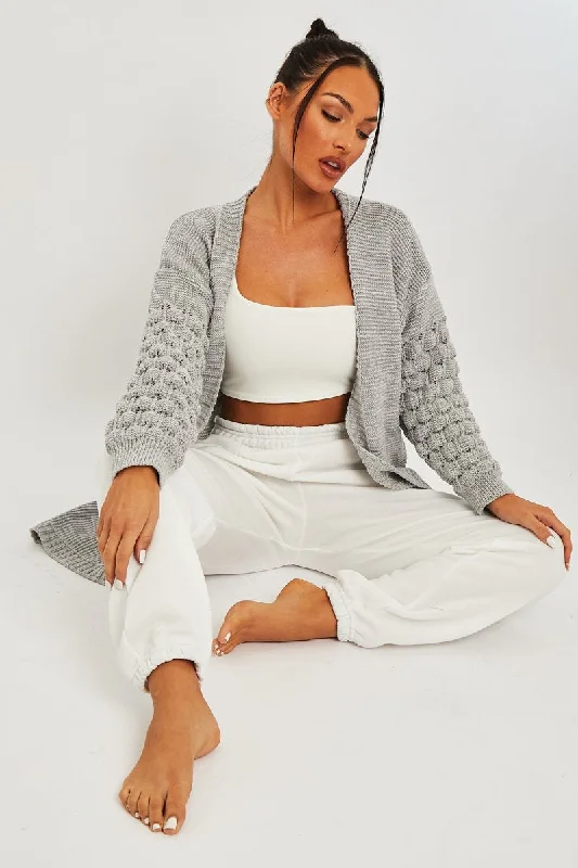 Grey Waffle Sleeve Maxi Cardigan - Davaya Trendy Women's Oversized