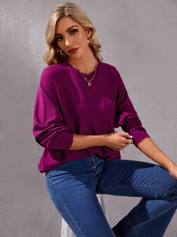 Casual Plain Long Sleeve Round Neck Regular Women Sweater