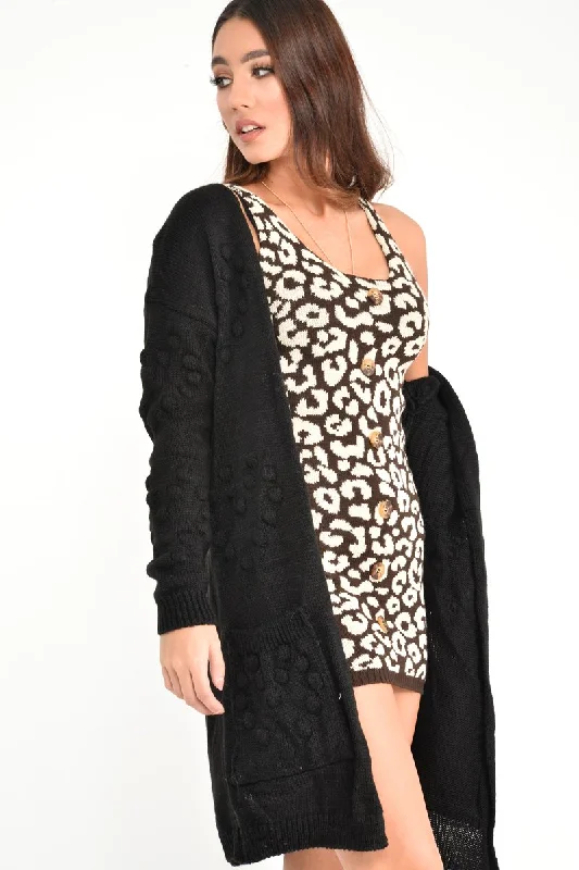 Black Knitted Longline Bobble Cardigan - Annette Laid - back Women's Vibe