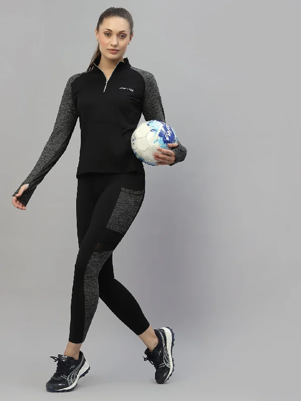 JUMP USA Women Black & Dark Anthra Colorbloack Outdoor Rapid-Dry T-shirt Refined Women's 
