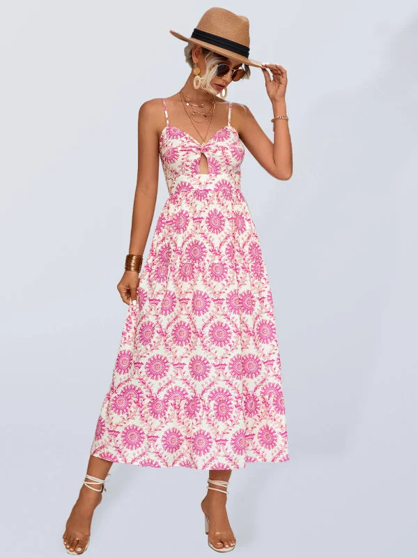 BerryBetty - Women's Floral Keyhole Midi Dress