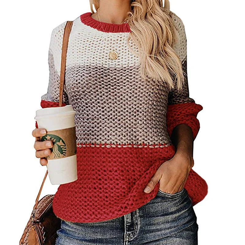 Casual Chunky Line Colorblock Pullover Sweater Wholesale Womens Tops Confident Women's Power Casual Chunky Line Colorblock Pullover Sweater Wholesale Womens Tops Confident Women's Power