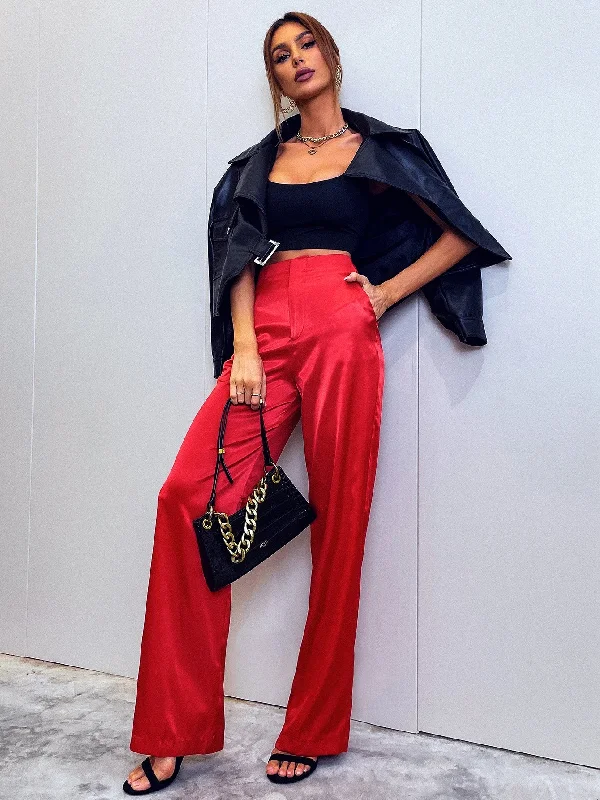 Glamorous Plain Pocket High Waist Long Women Pants Athletic Women's High - 