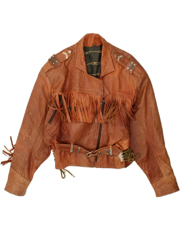 VINTAGE Womens Leather Biker Jacket UK 16 Large Brown Western Refined Women's Velvet VINTAGE Womens Leather Biker Jacket UK 16 Large Brown Western Refined Women's Velvet