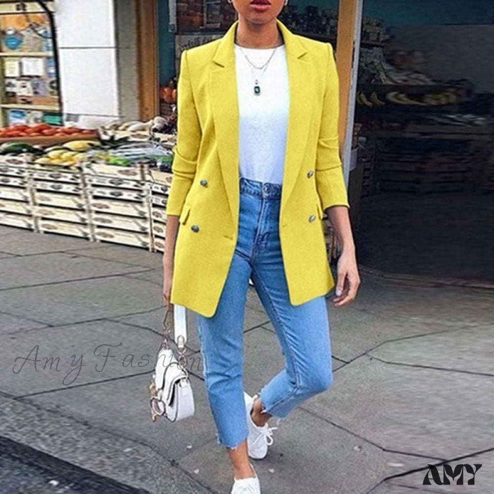 Amy Fashion - Casual Office Slim Button Notched Blazer Edgy Women's Punk