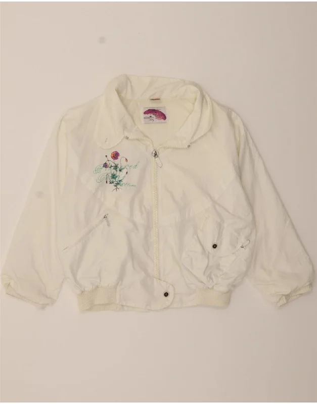 ELLESSE Womens Bomber Jacket UK 20 2XL Off White Floral Refined Women's 