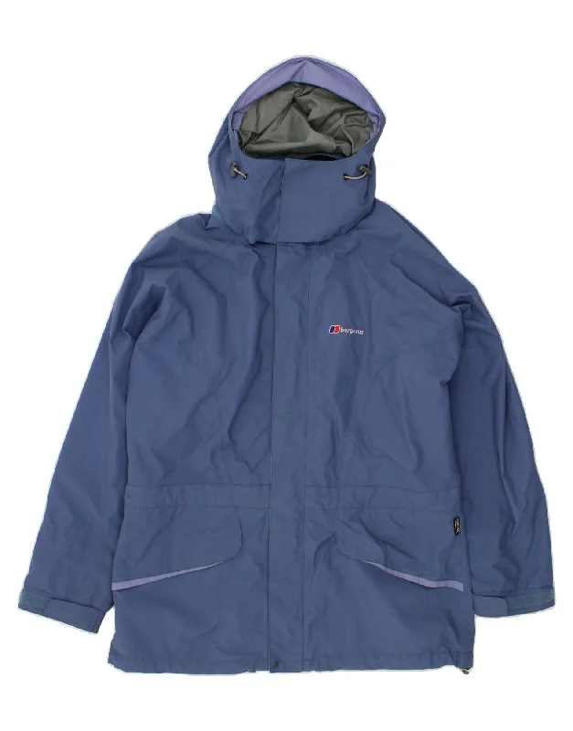 BERGHAUS Womens Hooded Rain Jacket UK 18 XL Blue Nylon Practical Women's Multi - 